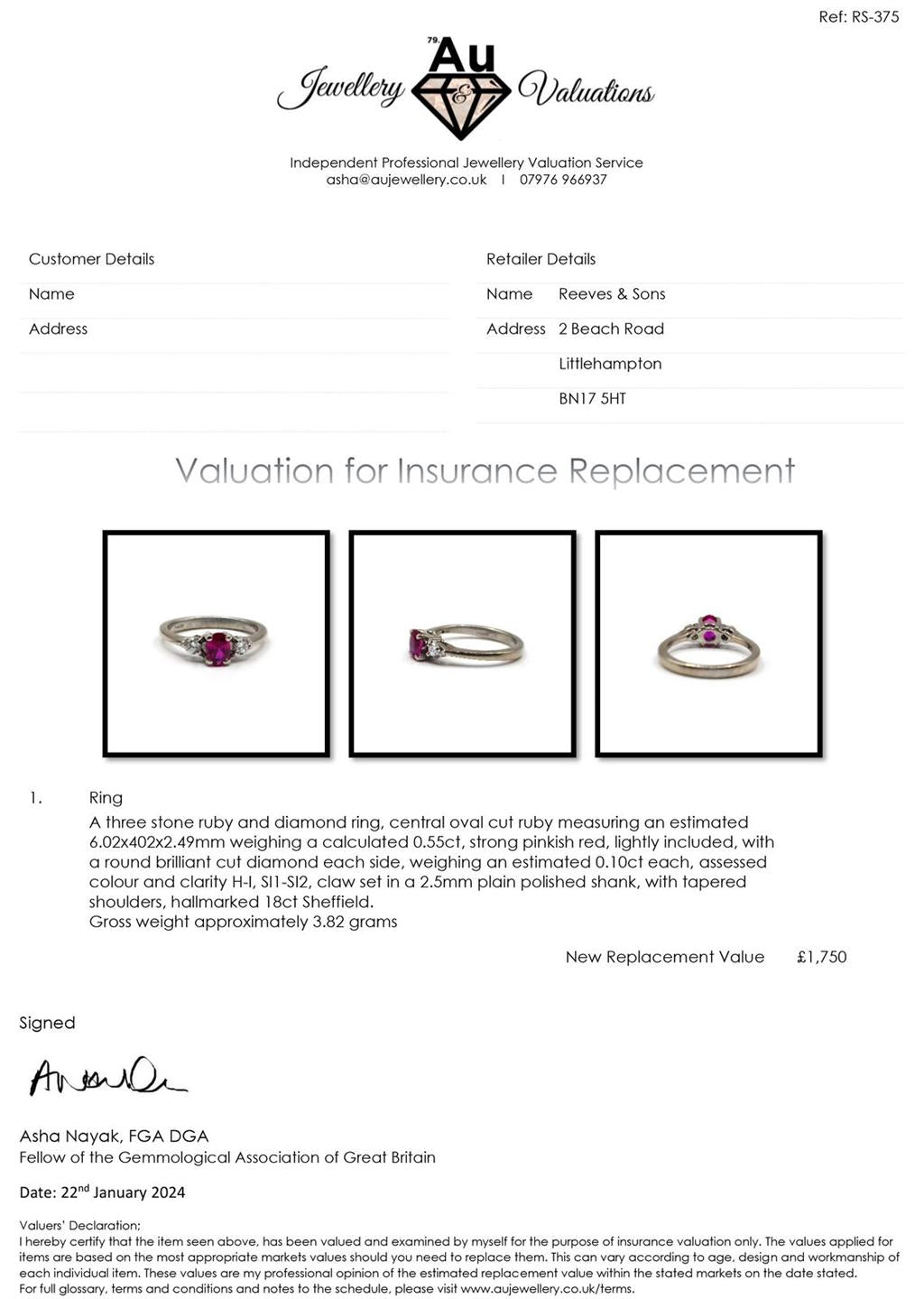 18ct white gold ring with a 0.55 carat ruby and 0.20 carat diamond accent, showcasing a sleek and elegant jewelry design.