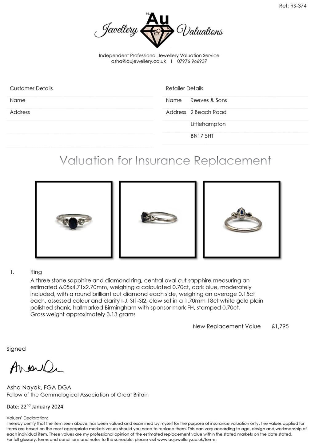 18ct white gold sapphire ring featuring 0.70 carat and 0.30 carat sapphires, elegant jewelry with a polished band.