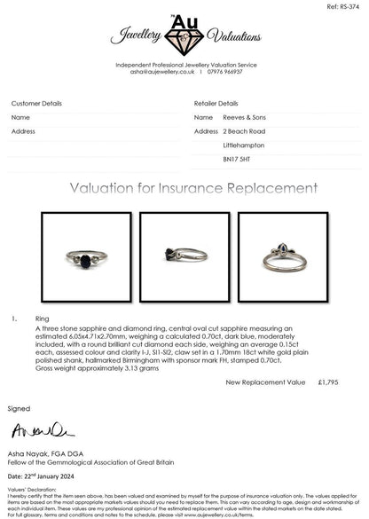 18ct white gold sapphire ring featuring 0.70 carat and 0.30 carat sapphires, elegant jewelry with a polished band.