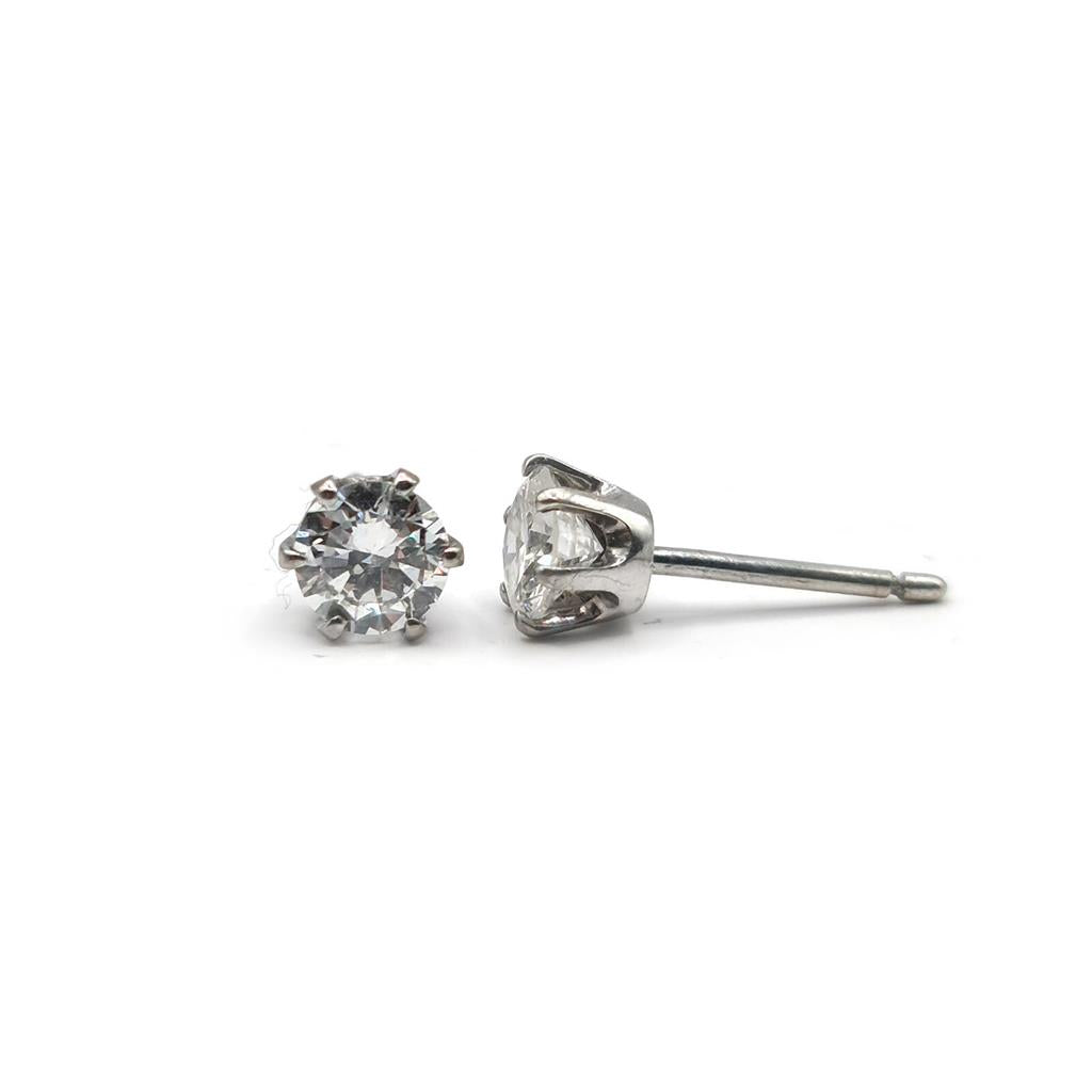 18ct white gold diamond stud earrings with a 1.09 carat single stone, featuring a classic design and sparkling gemstone.