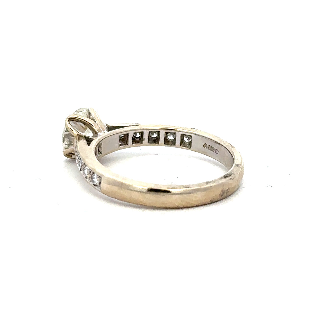 18ct white gold diamond ring featuring a 1.135 carat Colour I, Clarity SI1 diamond with a sleek band design.