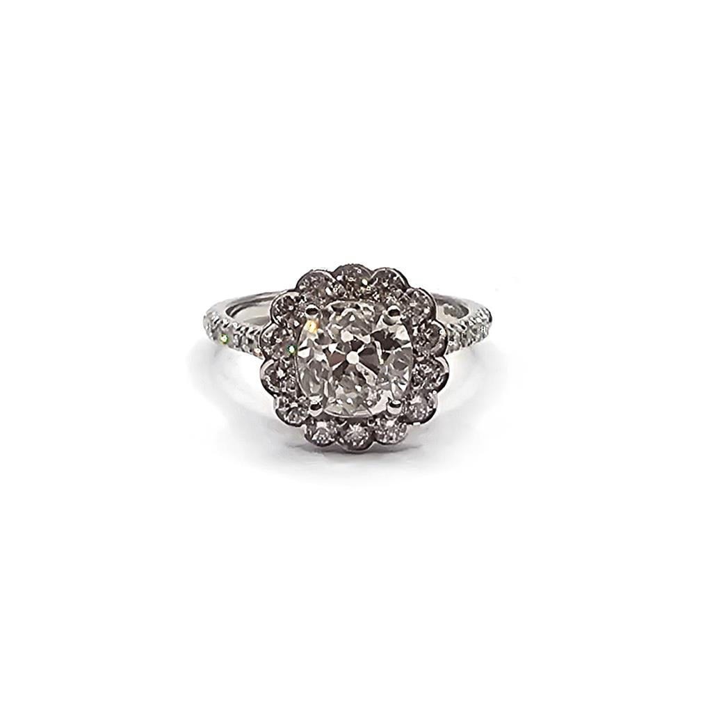 18ct white gold diamond ring with 2.69 carats of brilliant diamonds, size N, showcasing an elegant and sparkling jewelry piece