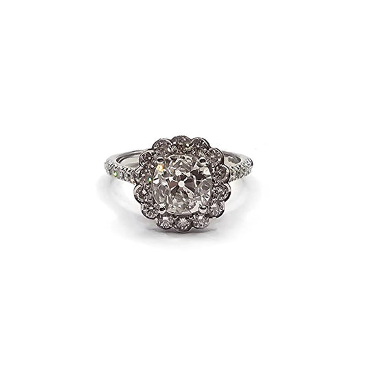 18ct white gold diamond ring with 2.69 carats of brilliant diamonds, size N, showcasing an elegant and sparkling jewelry piece