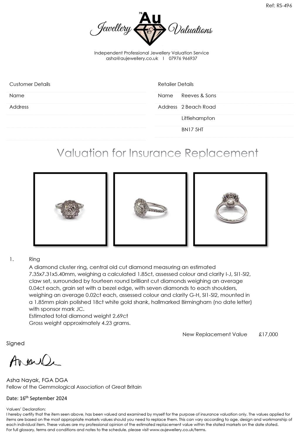 18ct white gold diamond ring with 2.69 carats of diamonds, size N, featuring a elegant and sparkling design.