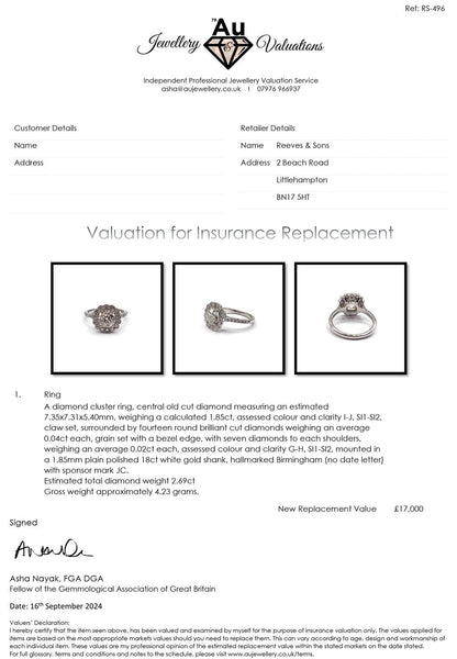 18ct white gold diamond ring with 2.69 carats of diamonds, size N, featuring a elegant and sparkling design.