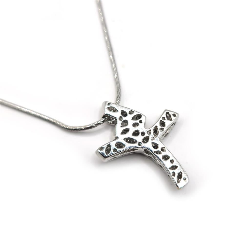 18ct white gold chain with 0.65 carat diamond twist design cross, showcasing elegant jewelry craftsmanship.