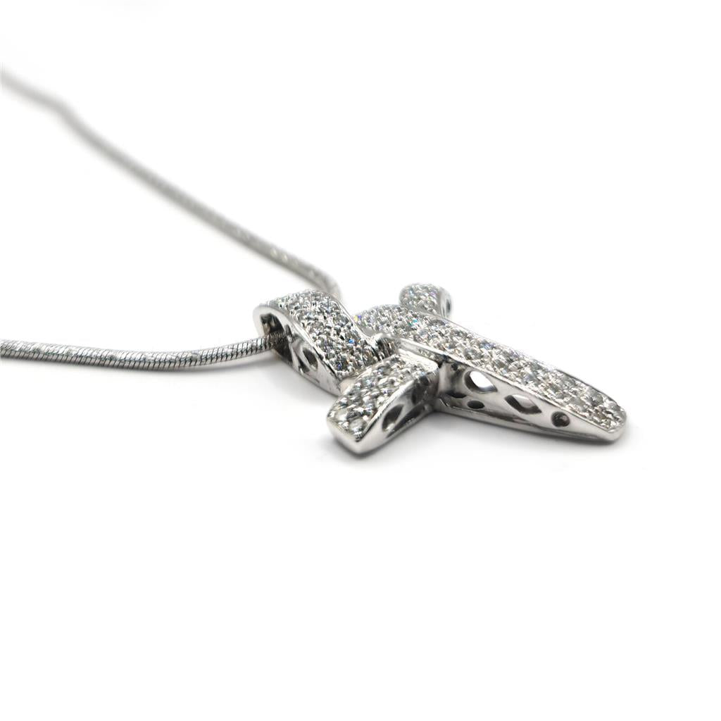 18ct white gold chain with 0.65 carat diamond twist design cross, showcasing elegant jewelry craftsmanship.