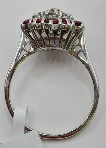 18ct white gold diamond and ruby ring featuring sparkling diamonds and vibrant rubies, elegant jewelry piece.