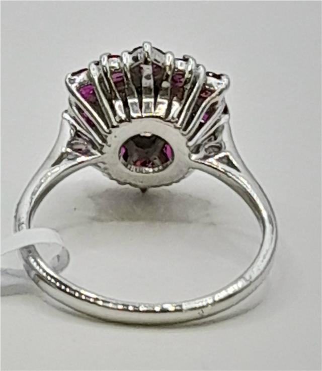 18ct white gold diamond and ruby ring showcasing sparkling diamonds and vibrant rubies in a fine jewelry design.
