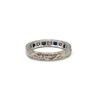 18ct white gold diamond and sapphire half eternity ring with alternating gemstones, elegant unbranded jewelry design.