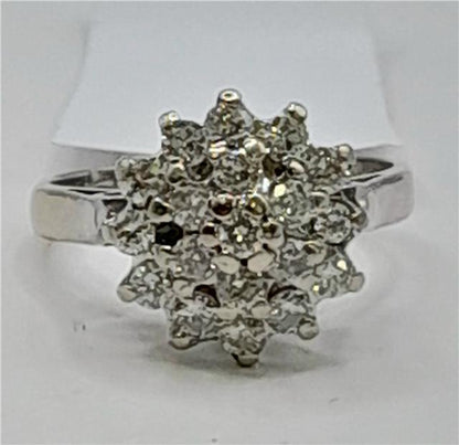 18ct white gold diamond cluster ring in size L with sparkling diamond details, elegant jewelry for special occasions