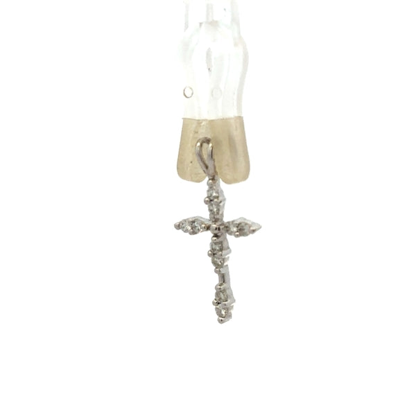 18ct white gold diamond cross pendant, delicate jewelry with sparkling diamonds, weighs 0.8g, unbranded, elegant gift accessory.