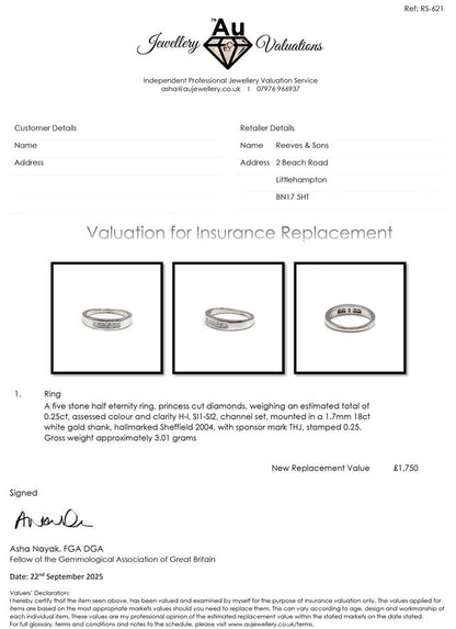 18ct white gold diamond ring with a sleek band and sparkling diamonds, showcasing elegant craftsmanship.