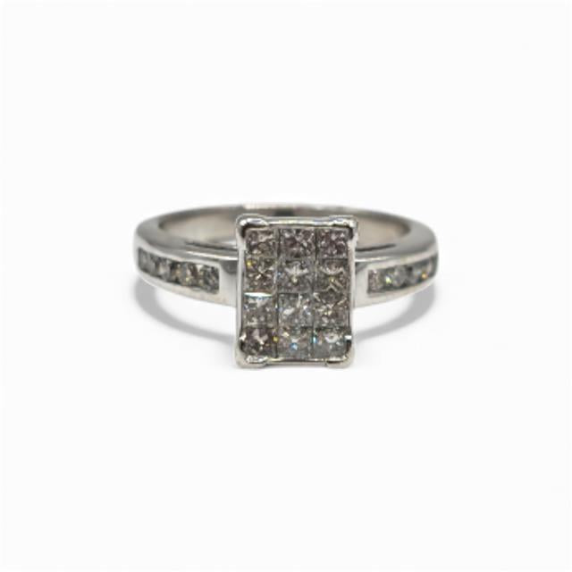 18ct white gold diamond ring in size J1/2, featuring a sparkling diamond setting and a sleek, elegant design.