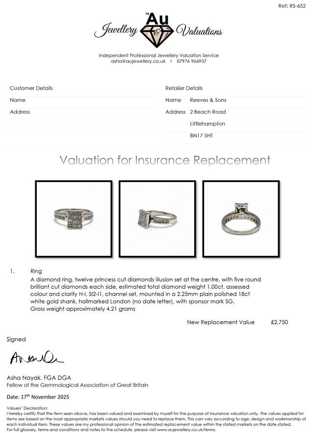 18ct white gold diamond ring in size J1/2, featuring a sparkling diamond setting and elegant design.