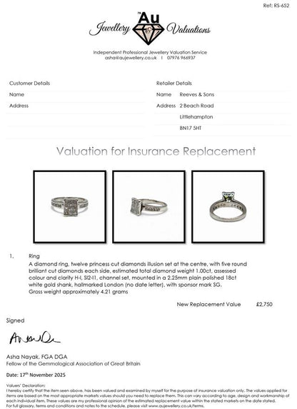 18ct white gold diamond ring in size J1/2, featuring a sparkling diamond setting and elegant design.