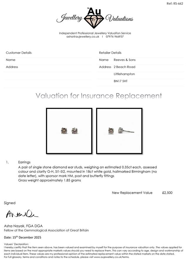 18ct white gold diamond stud earrings with sparkling diamonds, showcasing elegant and timeless jewelry design.