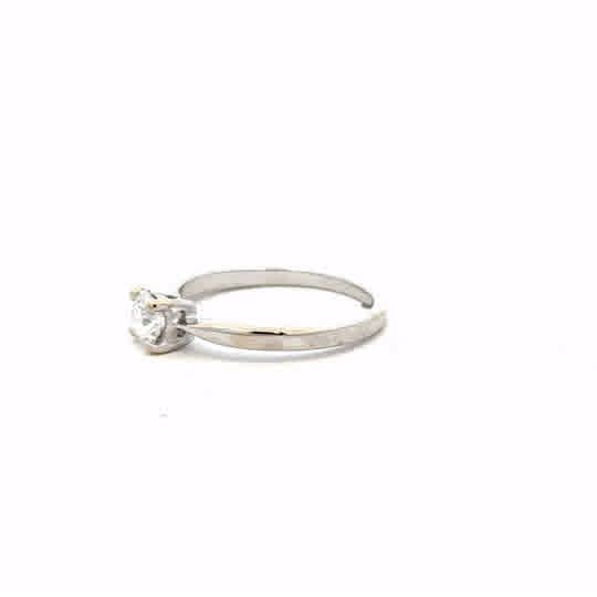 18ct white gold ring size J1/2 with a smooth band, unbranded jewelry piece displayed on a neutral background.