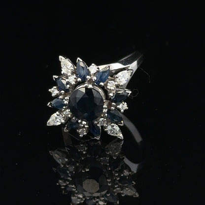 18ct white gold sapphire and diamond ring in size N1/2, featuring a sparkling gemstone and elegant design.