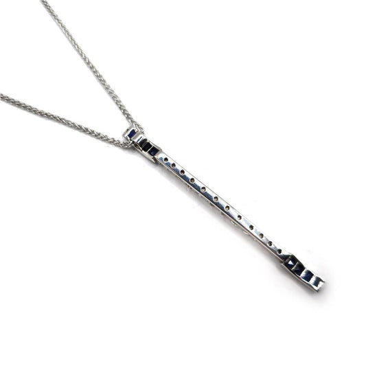 18ct white gold sapphire and diamond pendant with matching chain, elegant jewelry piece featuring a sparkling gemstone design.