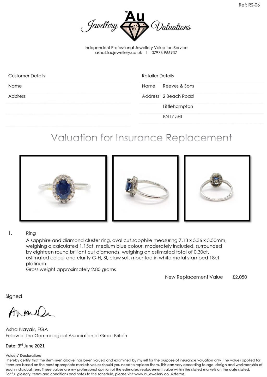 18ct white gold sapphire and diamond ring featuring a central blue sapphire gemstone and sparkling diamonds.