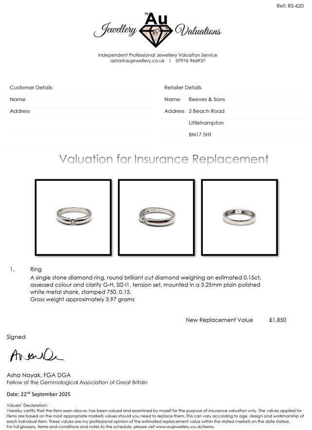 18ct white gold single diamond ring with a sparkling solitaire diamond, unbranded jewelry piece.