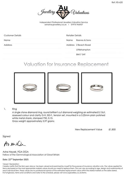18ct white gold single diamond ring with a sparkling solitaire diamond, unbranded jewelry piece.