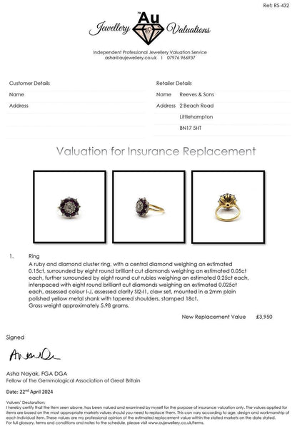18ct yellow gold ring featuring a 0.25 carat ruby and 0.90 carat diamonds, elegant jewelry piece with sparkling gemstones.