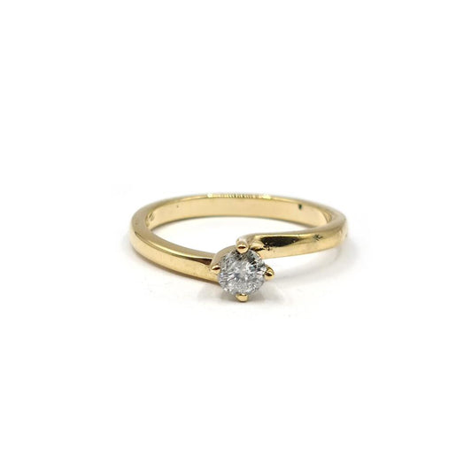 18ct yellow gold solitaire diamond ring with 0.35 carat diamond, color H, featuring a classic elegant design.