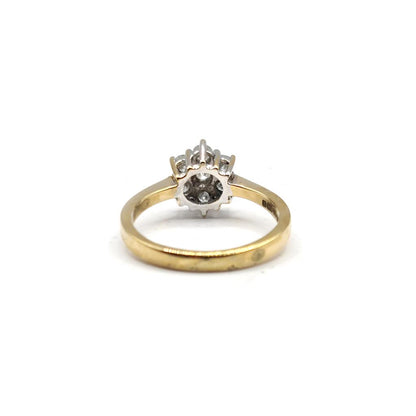 18ct yellow gold diamond cluster ring with 0.50 carats, size N, unbranded, showcasing a sparkling gemstone design.