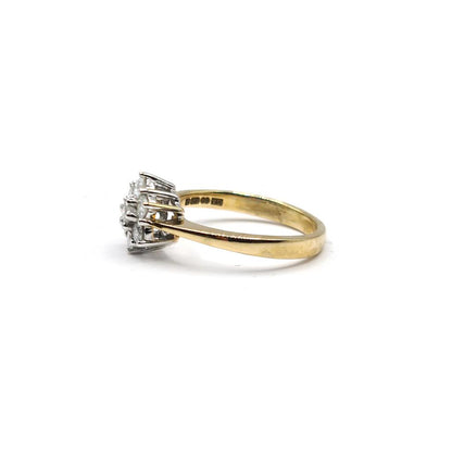 18ct yellow gold diamond cluster ring with 0.50 carats, size N, featuring a sparkling diamond design.