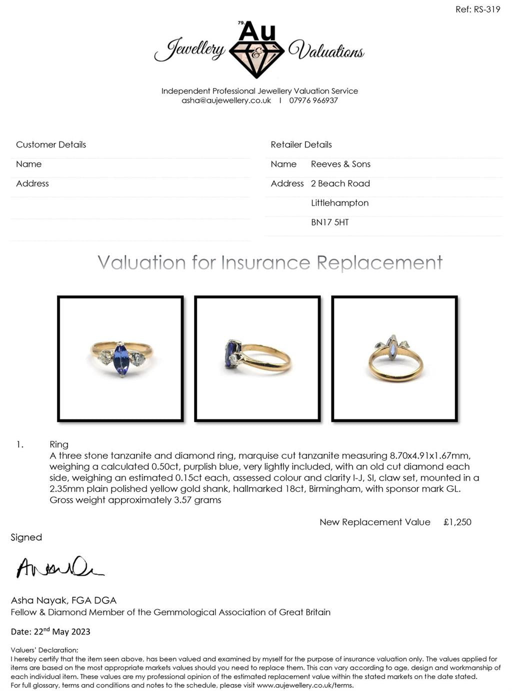 18ct yellow gold ring with a 0.50 carat tanzanite gemstone and 0.30 carat diamond accents, elegant jewelry piece.