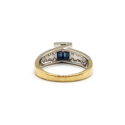 18ct yellow gold sapphire and diamond ring with a 0.60 carat sapphire and 0.70 carat diamonds, size N, elegant jewelry piece