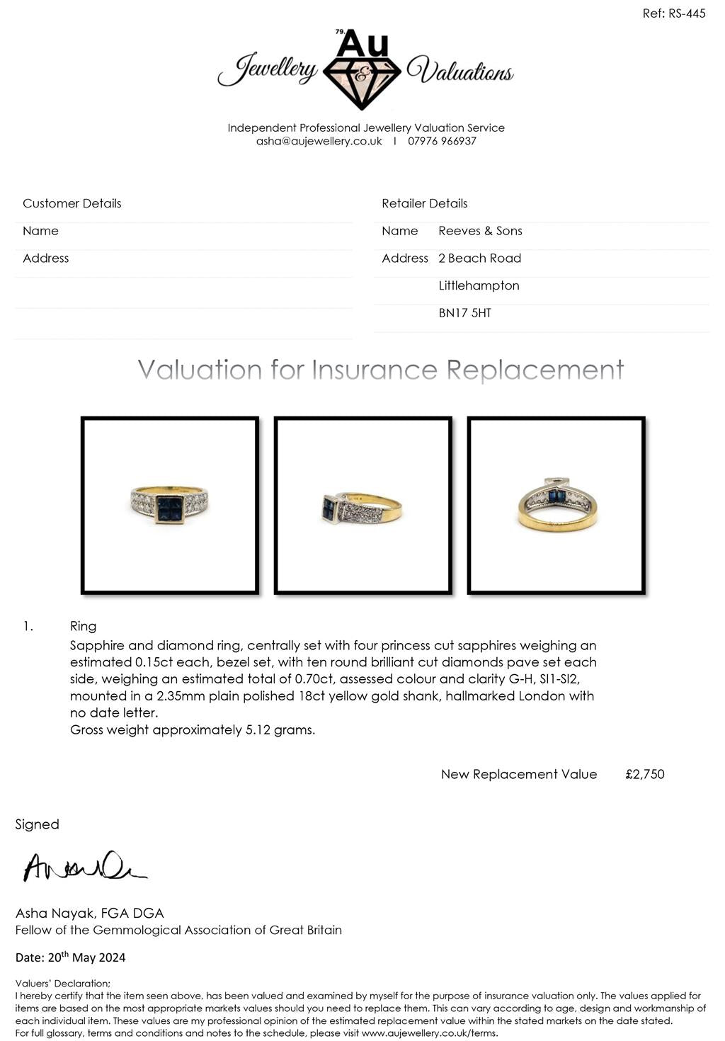 18ct yellow gold ring with 0.60 carat sapphire and 0.70 carat diamond, size N, featuring a sleek elegant design.