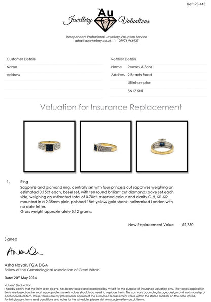 18ct yellow gold ring with 0.60 carat sapphire and 0.70 carat diamond, size N, featuring a sleek elegant design.