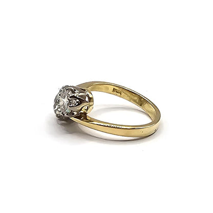 18ct yellow gold diamond two-stone crossover ring with 1.70 carats, size I, featuring elegant design and sparkling diamonds.