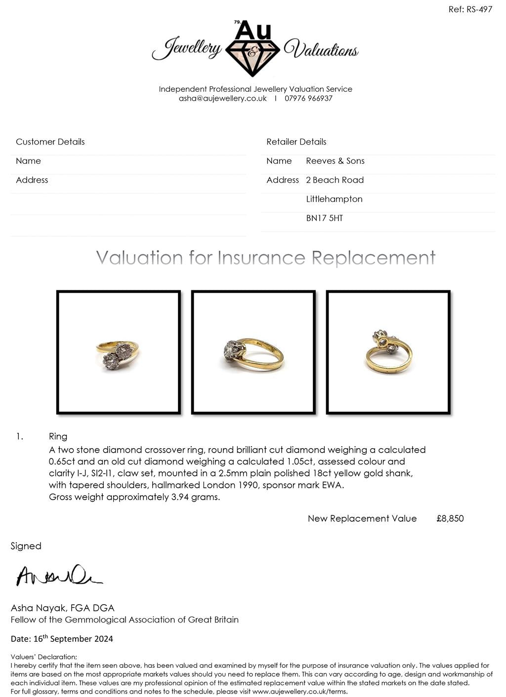 18ct yellow gold diamond two-stone crossover ring with 1.70 carats, size I, featuring a sleek, elegant design.