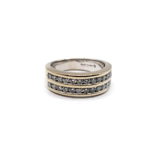 18ct yellow gold 2-row eternity diamond ring with sparkling diamonds, showcasing elegant craftsmanship and luxurious design.