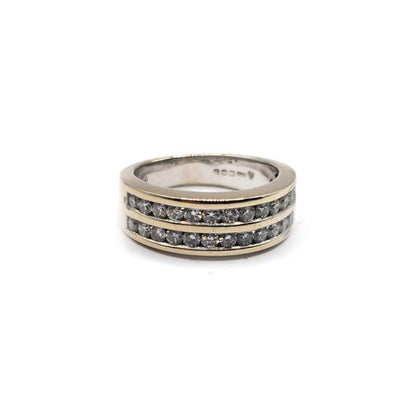 18ct yellow gold 2-row eternity diamond ring with sparkling diamonds, showcasing elegant craftsmanship and luxurious design.
