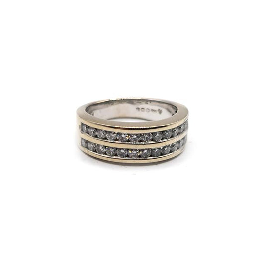 18ct yellow gold 2-row eternity diamond ring with sparkling diamonds, showcasing elegant craftsmanship and luxurious design.