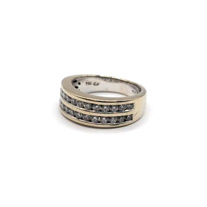 18ct yellow gold 2-row eternity diamond ring with sparkling diamonds, showcasing elegant craftsmanship and luxurious design.