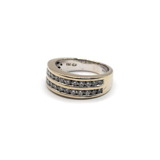 18ct yellow gold 2-row eternity diamond ring with sparkling diamonds, showcasing elegant craftsmanship and luxurious design.