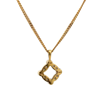 18ct yellow gold chain with pendant, unbranded, weighing 4.3 grams, featuring a detailed design visible in the image.