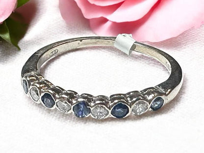 18ct yellow gold diamond and sapphire ring, size M, featuring sparkling gemstones and elegant design.