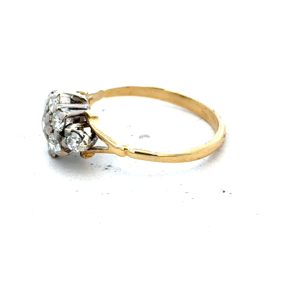 18ct yellow gold diamond cluster ring with a sparkling gemstone design, showcasing a luxurious and elegant jewelry piece.