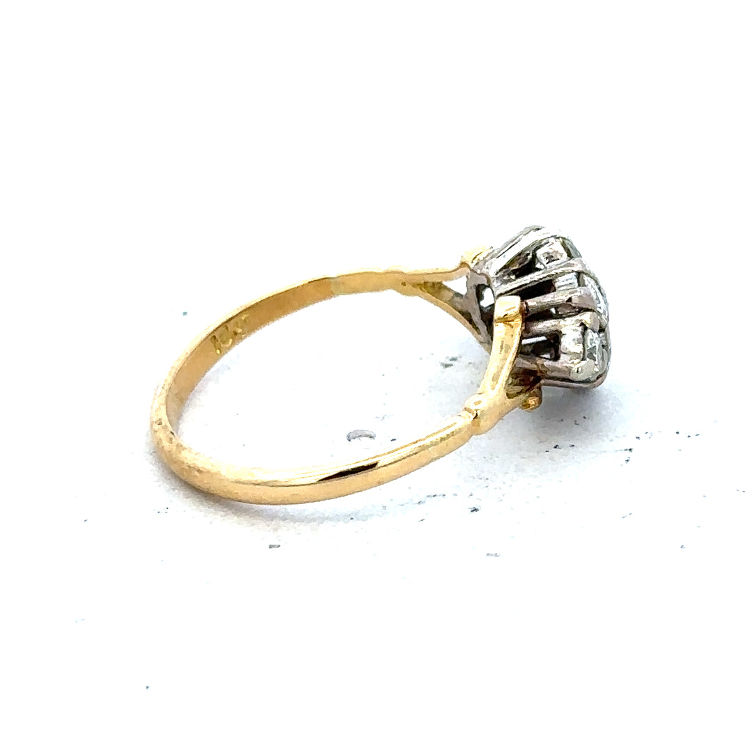 18ct yellow gold diamond cluster ring featuring a sparkling gemstone design on a sleek band.