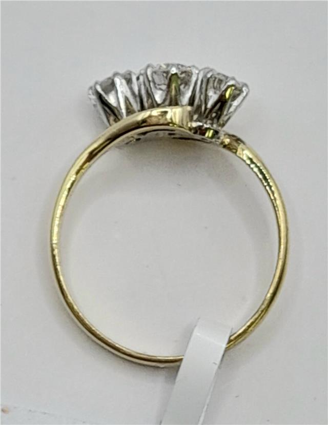 18ct yellow gold diamond ring, size J, featuring sparkling diamonds, unbranded, weighing 2.4g.