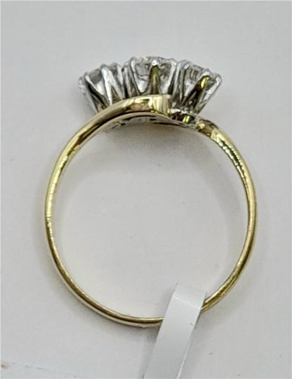 18ct yellow gold diamond ring, size J, featuring sparkling diamonds, unbranded, weighing 2.4g.