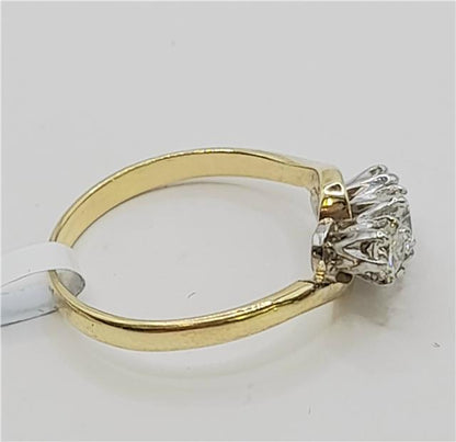 18ct yellow gold diamond ring in size J, unbranded, featuring a sparkling diamond setting and a weight of 2.4 grams.