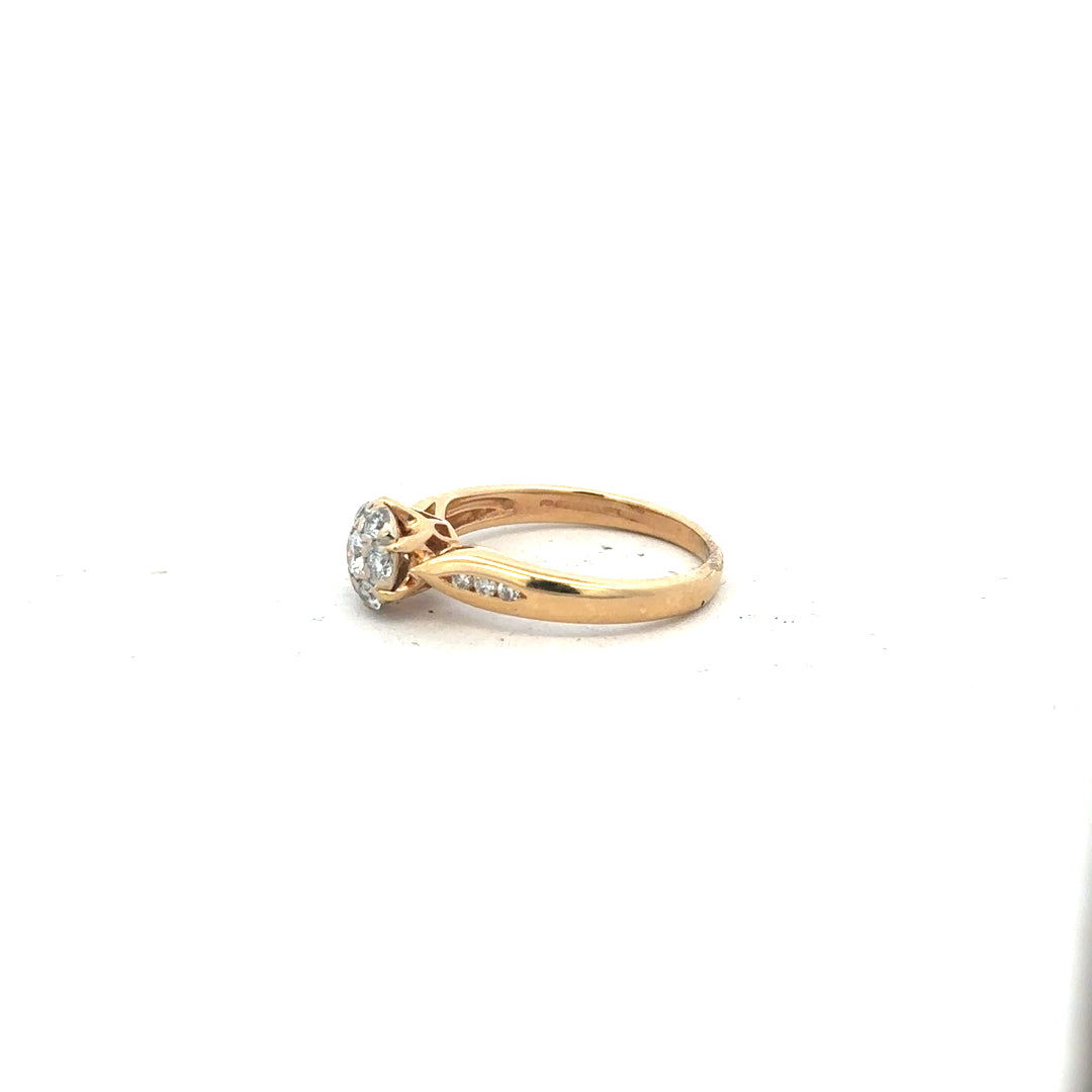 18ct yellow gold diamond ring in size J, featuring a sparkling diamond setting, unbranded jewelry accessory.